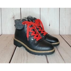 Limelight Black Faux Leather and Fur Women's Winter Boots Black Red Size 8.5 M
